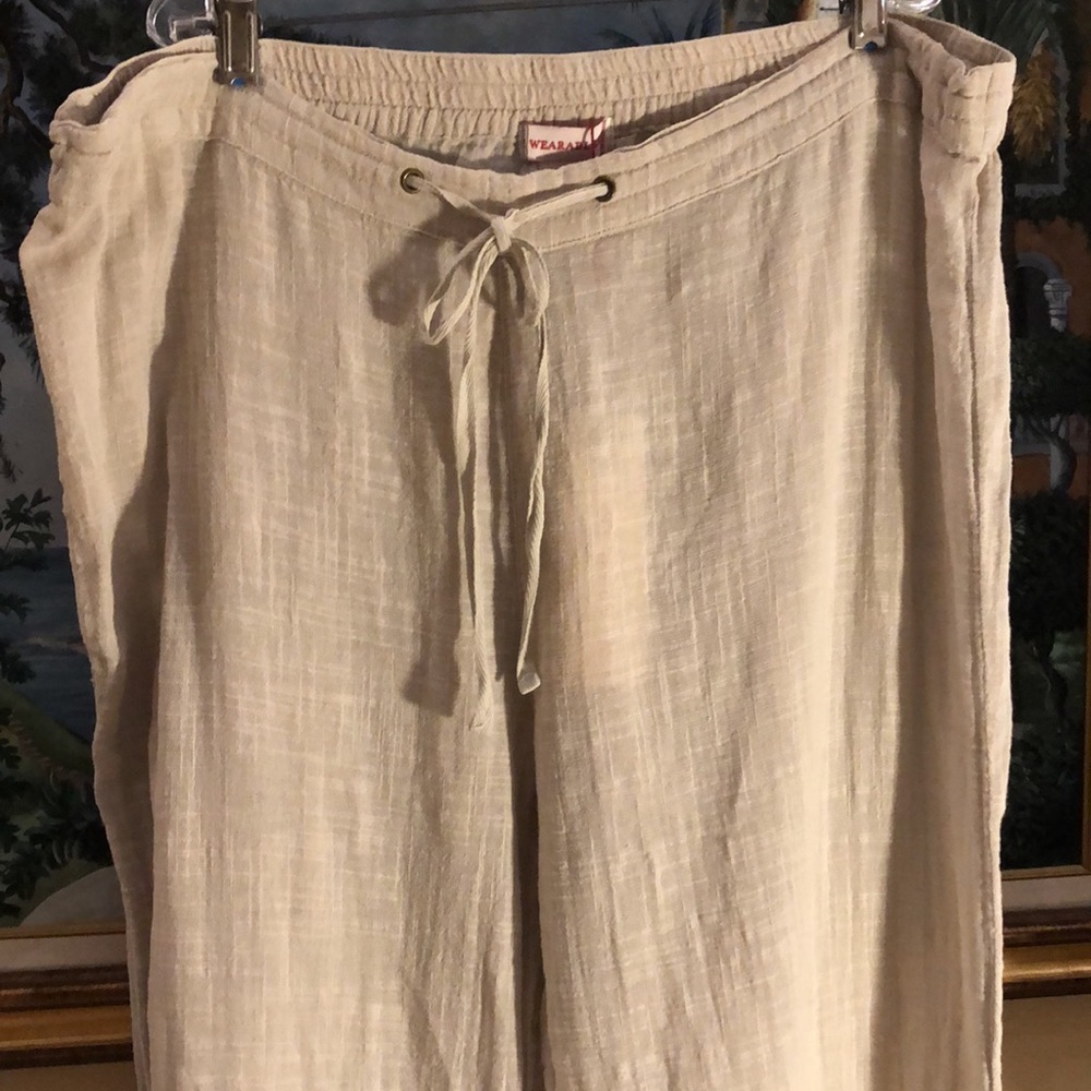 WEARABLES Cream Wide-Leg Linen Blend Drawstring Pants